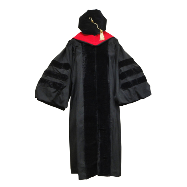Custom Doctoral Gown, Velvet Tam, Metallic Tassel and Hood