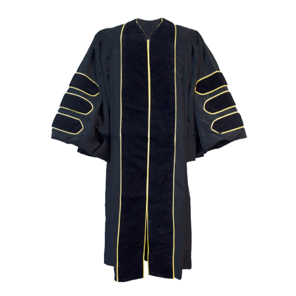 Custom Doctoral Gown, Velvet Tam, Metallic Tassel and Hood