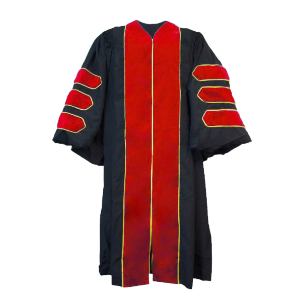 Doctoral Gown, Velvet Tam, Metallic Tassel and Hood