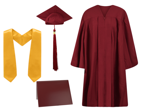 Cap, Gown, Tassel, Stole and Diploma Cover Set : Matte Finish