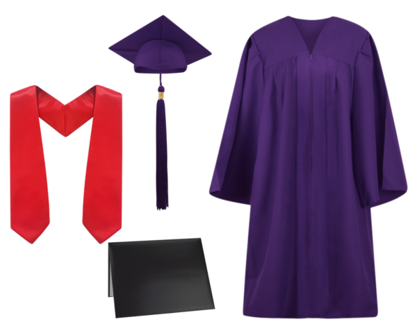 Cap, Gown, Tassel, Stole and Diploma Cover Set : Matte Finish