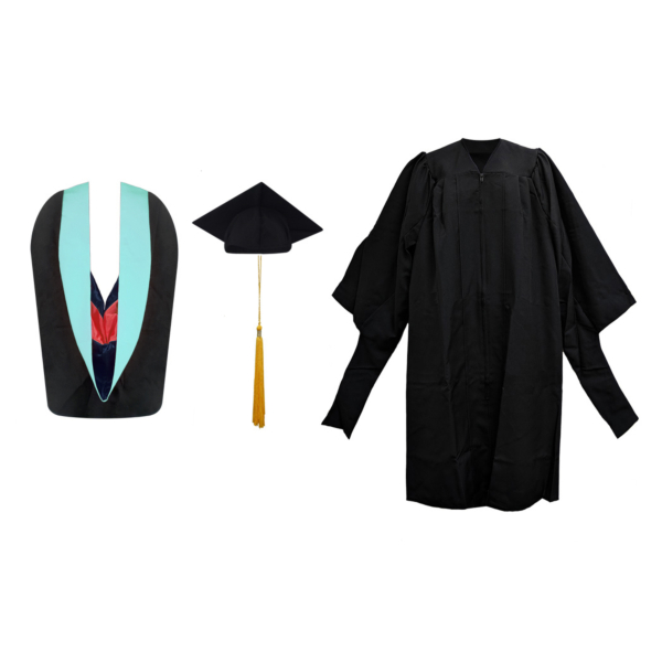 Masters Gown, Regular Cap, Tassel and Hood