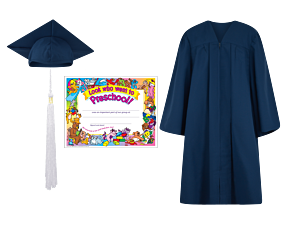 Pre-K / Kindergarten Cap, Gown, Tassel and Diploma Certificate Set : Matte Finish