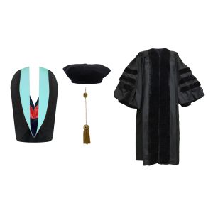 Doctoral Gown, Velvet Tam, Metallic Tassel and Hood